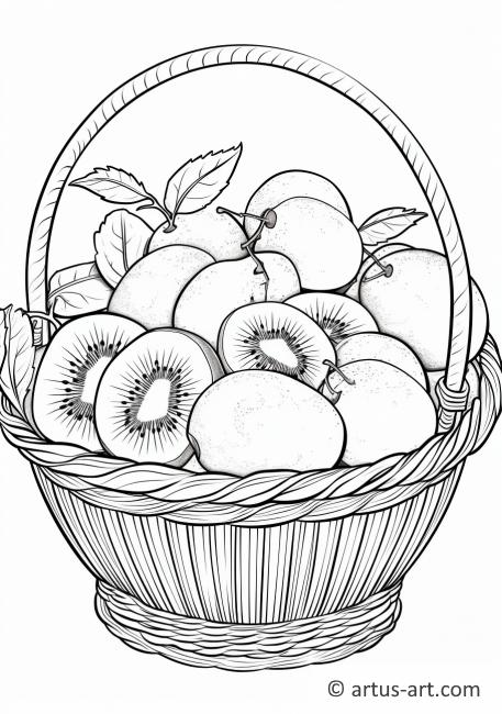 Kiwi gyümölcs egy gyümölcskosárban - Színező oldal